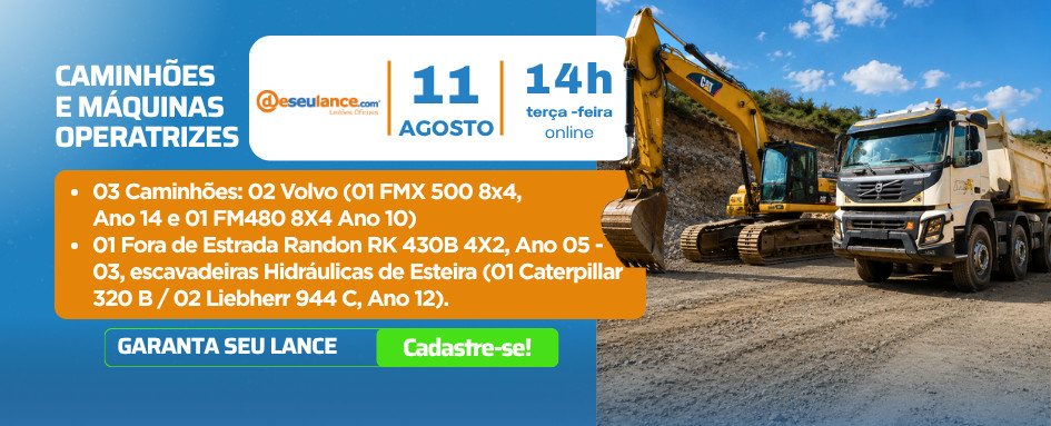 Leilão de 03 Caminhões: 02 Volvo (01 FMX 500 8x4,                 Ano 14 e 01 FM480 8X4 Ano 10) 01 Fora de Estrada Randon RK 430B 4X2, Ano 05 e mais!
